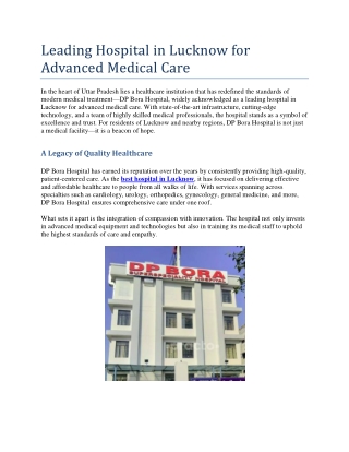 Leading Hospital in Lucknow for Advanced Medical Care