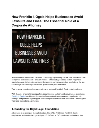 Franklin I. Ogele: How a Corporate Lawyer Keeps You Out of Lawsuits and Financia