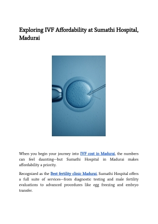 Exploring IVF Affordability at Sumathi Hospital, Madurai