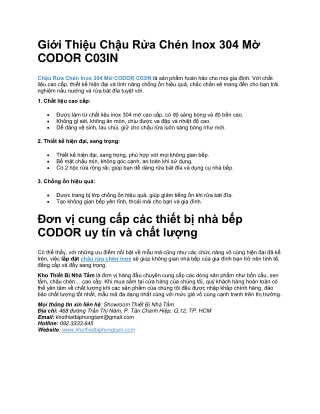 Chậu Rửa Chén Inox 304 Mờ CODOR C03IN