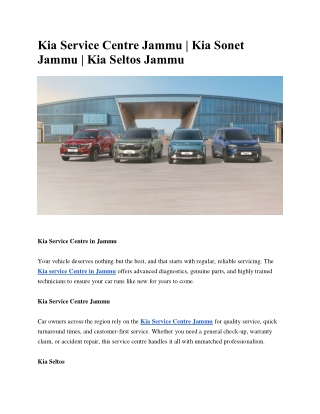 Kia Service Centre Jammu | Kia Sonet Jammu | Kia Seltos Jammu