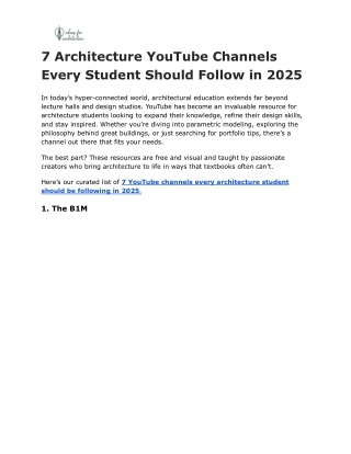 7 Architecture YouTube Channels Every Student Should Follow in 2025