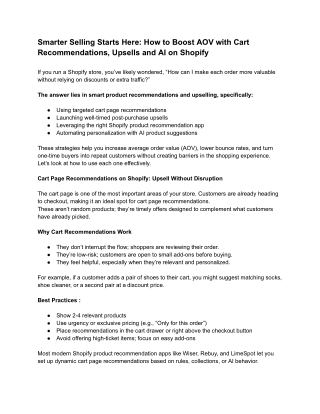 Smarter Selling Starts Here_ How to Boost AOV with Cart Recommendations, Upsells and AI on Shopify