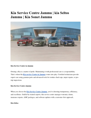 Kia Service Centre Jammu | kia Seltos Jammu | Kia Sonet Jammu