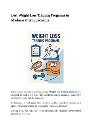 Best Weight Loss Training Programs in Madurai at zymmechanix