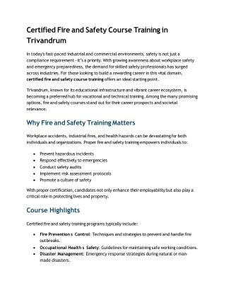 Certified Fire and Safety Course Training in Trivandrum