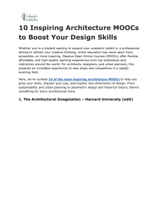 10 Inspiring Architecture MOOCs to Boost Your Design Skills