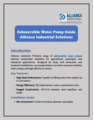 Comprehensive Submersible Water Pump Guide | Alliance Industrial Solutions