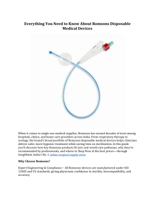 Everything You Need to Know About Romsons Disposable Medical Devices
