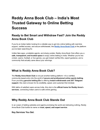 Reddy Anna Book Club – Join Verified Betting Platform