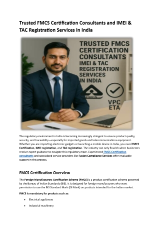 Trusted FMCS Certification Consultants and IMEI & TAC Registration Services in India