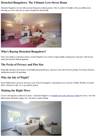 Browse Detached Bungalows for Sale in Tranquil UK Locations