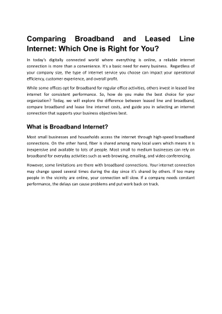 Leased Line vs Broadband: Which Internet Is Right for Your Business?