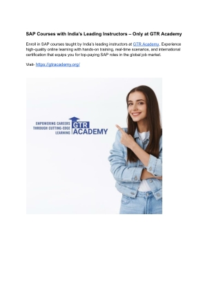 SAP Courses with India’s Leading Instructors – Only at GTR Academy
