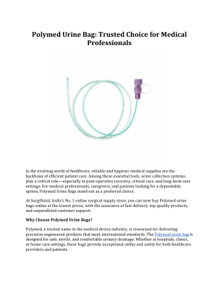 Polymed Urine Bag: Trusted Choice for Medical Professionals
