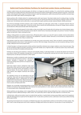 Stylish And Practical Kitchen Partitions for South East London Homes and Businesses