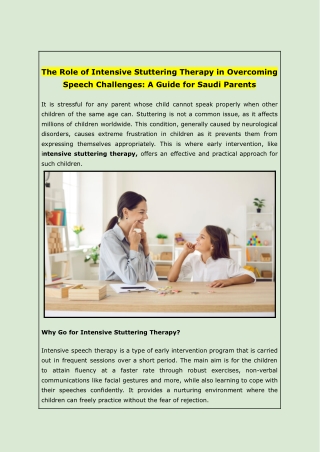 The Role of Intensive Stuttering Therapy in Overcoming Speech Challenges: A Guid