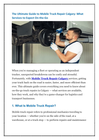 The Ultimate Guide to Mobile Truck Repair Calgary-What Services to Expect On-the-Go