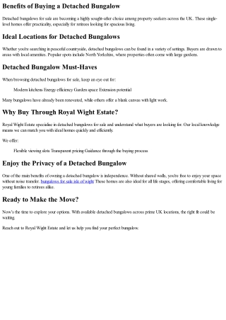 Discover Detached Bungalows for Sale