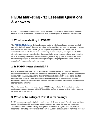 PGDM Marketing - 12 Essential Questions & Answers