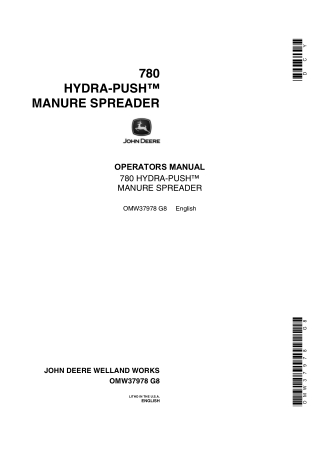 John Deere 780 Hydra-Push™ Manure Spreader Operator’s Manual Instant Download (Publication No.OMW37978)