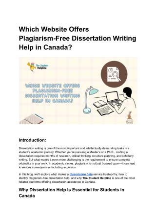 Which Website Offers Plagiarism-Free Dissertation Writing Help in Canada (1)