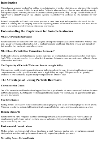 Why Leasing a Portable Bathroom in Apple Valley is a Smart Choice