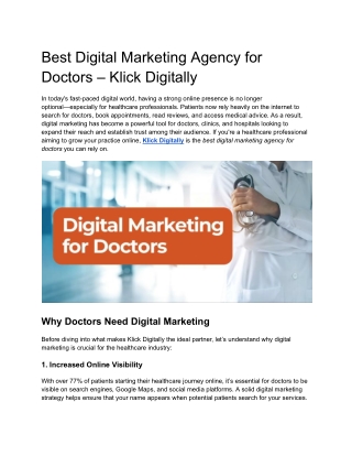 Best Digital Marketing Agency for Doctors – Klick Digitally