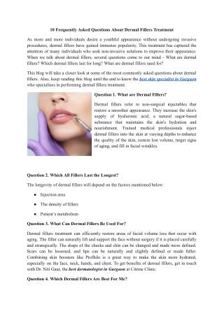 10 Frequently Asked Questions About Dermal Fillers Treatment