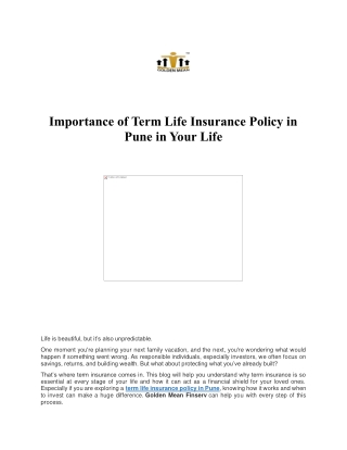 Importance of Term Life Insurance Policy in Pune in Your Life
