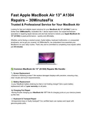 Fast Apple MacBook Air 13" A1304 Repairs - 30MinutesFix