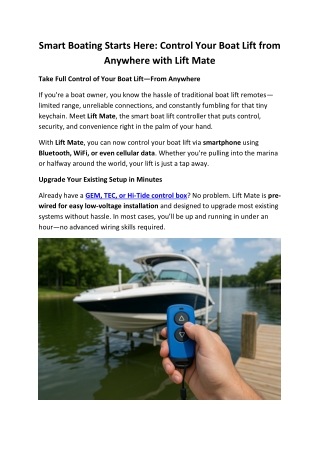 Smart Boat Lift Controller | Remote Boat Lift App by Lift Mate