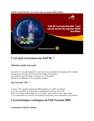 Puff 9K Tornado RandM  Tout savoir avant de vapoter 9000 bouffées