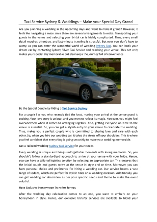 Taxi Service Sydney & Weddings – Make your Special Day Grand