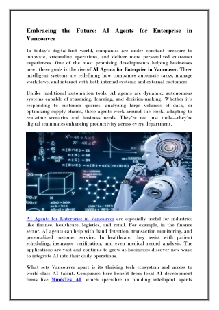 AI Agents for Enterprise in Vancouver