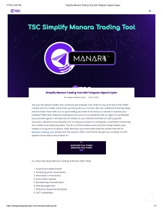 Simplify Manara Trading Tool with Telegram Signal Copier