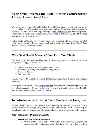 Your Smile Deserves the Best Discover Comprehensive Care at Avenue Dental Care