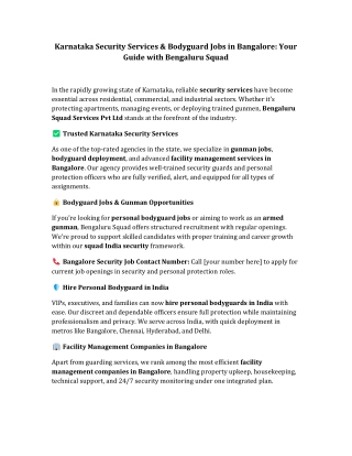 Karnataka Security Services & Bodyguard Jobs in Bangalore: Your Guide with Benga