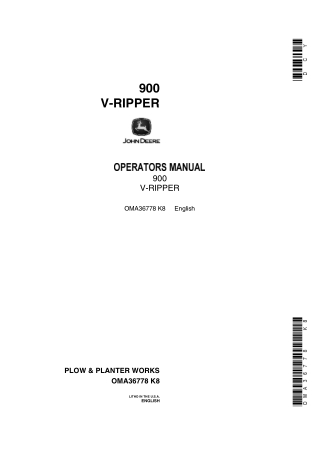 John Deere 900 V-Ripper Operator’s Manual Instant Download (Publication No.OMA36778)
