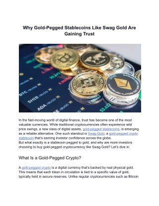 Why Gold-Pegged Stablecoins Like Swag Gold Are Gaining Trust