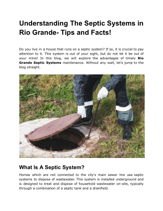 Understanding The Septic Systems in Rio Grande- Tips and Facts!