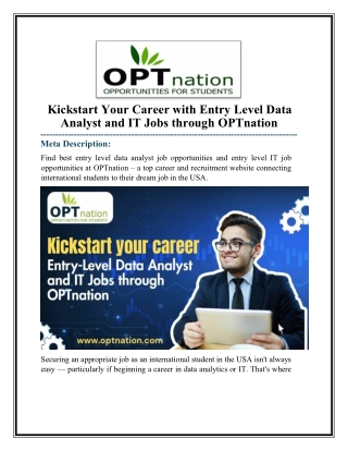 Entry  Level Data Analyst Jobs And IT Jobs in USA
