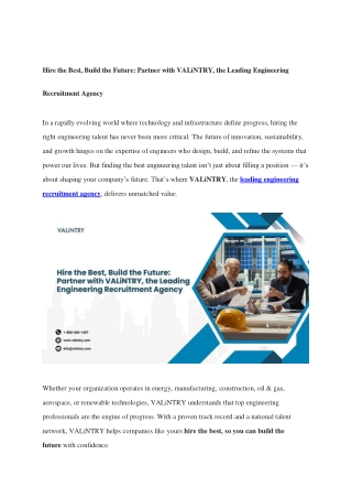 Hire the Best Build the Future Partner with VALiNTRY the Leading Engineering Recruitment Agency