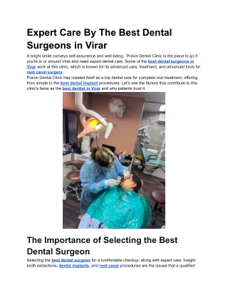 Expert Care By The Best Dental Surgeons in Virar