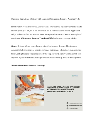 Maximize Operational Efficiency with Omnex’s Maintenance Resource Planning Tools