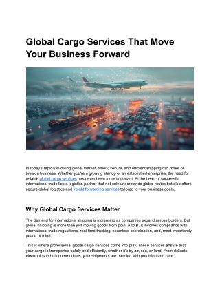 Global Cargo Services That Move Your Business Forward