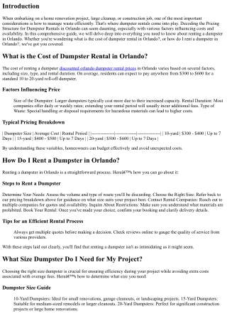 Decoding the Pricing Structure for Dumpster Rentals in Orlando.