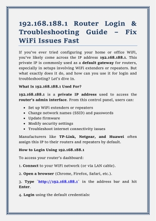 192.168.188.1 Router Login & Troubleshooting Guide – Fix WiFi Issues Fast