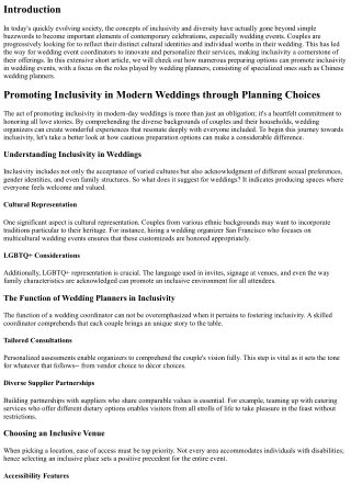 Promoting Inclusivity in Modern Weddings through Preparation Choices.