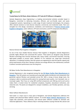 Trusted Name for RO Plants